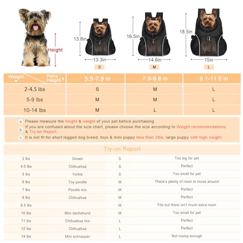WOYYHO Pet Dog Carrier Backpack Small Dog Front Backpack Ventilated Mesh Dog Travel Back Pack with Safety Belt for Travel ...