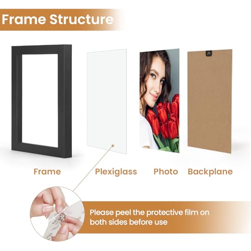 LBECUA 4x6 Picture Frame Set of 2, Wooden Picture Frames with HD Plexiglass Display Photo 4x6, Horizontal and Vertical for...