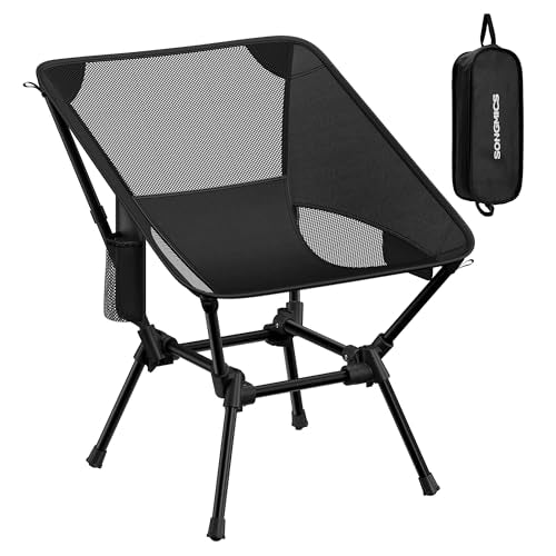 SONGMICS Camping Chair, Lightweight Folding Beach Chair, Adjustable Height, Steel Frame, Portable for Outdoor Travel