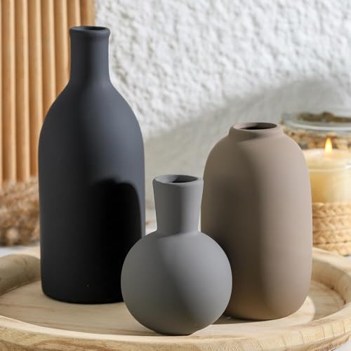 Ceramic Vase Set of 3, Rustic Farmhouse Vases Home Decor Pottery Pampas Vase Decoration Modern Neutral Flowers Vases for R...