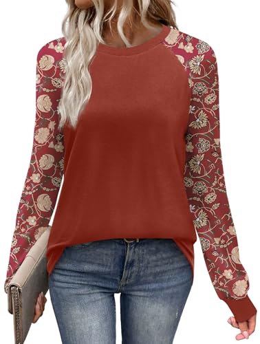 WIHOLL Long Sleeve Shirts for Women Color Block Raglan Tops Casual Crewneck Basic Tees Fall Clothes 2026 Fashion