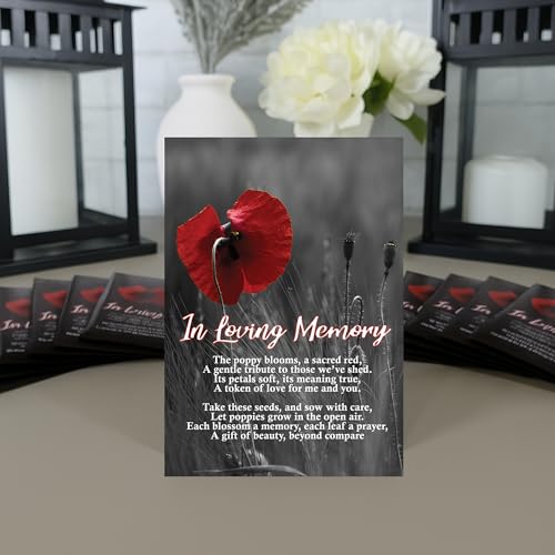 50pc RED Premium Pre-Filled Red Poppy Seeds Funeral Favor Packets, Funeral Decorations, Celebration of Life Decorations, C...