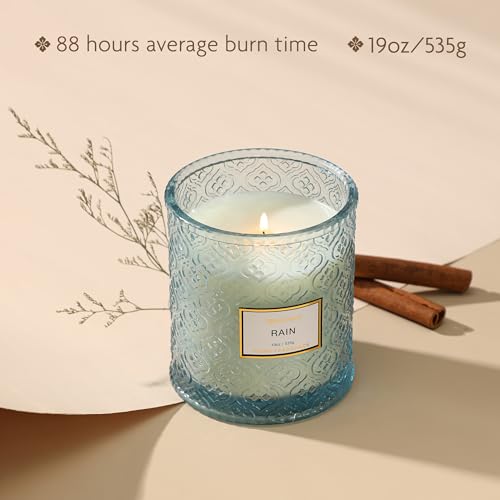Rain Summer Scented Candles, 19oz Aromatherapy Candles Gifts for Women, Blue Luxury Large Decorative Candles in Glass, Nat...