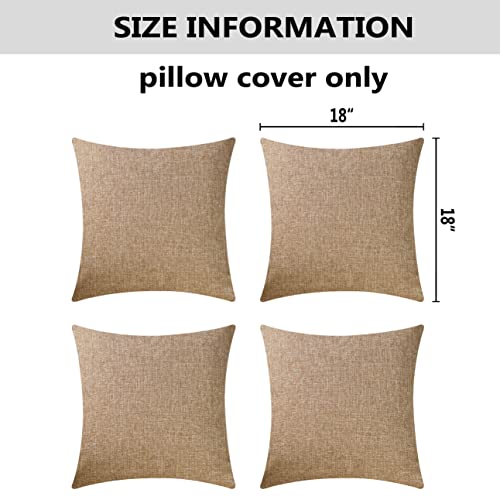 Home Brilliant Burlap Pillow Covers Set of 4 Lined Linen Square Throw Pillow Case Cushion Covers for Sofa Couch Bench Livi...