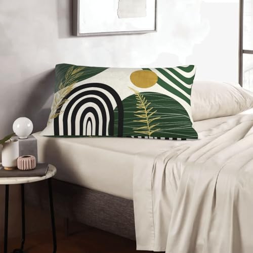 Boho Pillow Covers 12x20 Set Of Mid Century Green And Gold Leaf Art Line Throw Pillow Covers Outdoor Abstract Modern Bohem...