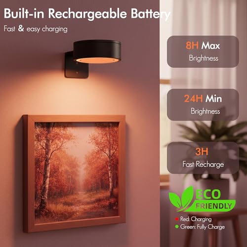 3Pack Picture Lights for Wall, RGB Color Changing Led Art Display Light with Rechargeable Battery Operated, Magnetic Paint...