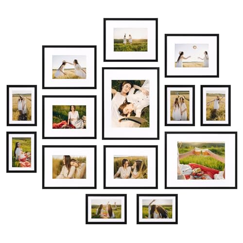 Giftgarden 14 Pack Black Picture Frames with Mat for Various Sizes Photos, Assorted Matted Frame Set Including Two 11x14, ...