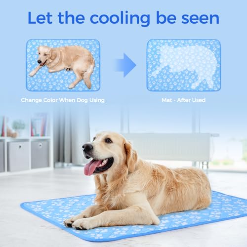Rywell Cooling Mat for Dogs Large, 36'' x 27'' Color Changing&Arc-Chill Cooling Fiber QMAX>0.5, Washable Non-Toxic Portabl...