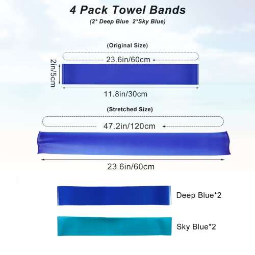 4 Pack Towel Bands, Towel Bands for Beach Chair, Rubber Towel Clips for Pool Chair, Must Haves Beach & Cruise Accessories,...