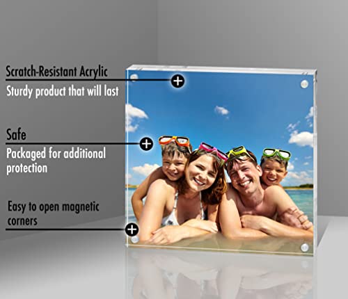 Americanflat 4x4 Acrylic Picture Frame - Double Sided Frames with Magnetic Corners - Transparent Acrylic Frames for Desk o...