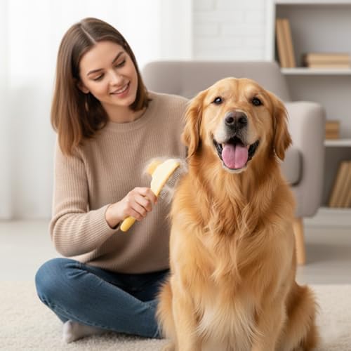2 Pack Self-Cleaning Pet Comb for Dogs & Cats, Reusable Cat Grooming Brush Dog Shedding Brush Pet Hair Brushes Cats Fur Co...
