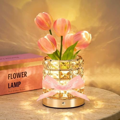 NuuNuy Tulip Flower Lamp, Mothers Day Gifts | USB Rechargeable Cordless Night Light | Touch Control | 3-Color Adjustable D...
