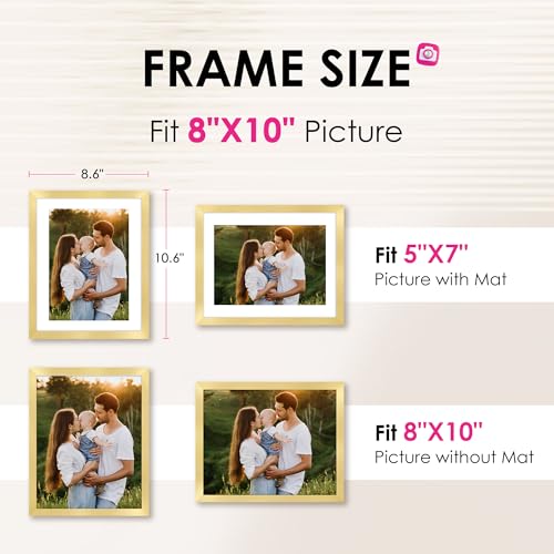 FIXSMITH 8x10 Picture Frame Set of 2, Gold Picture Frames Collage for Tabletop or Wall Display, Photo Frame with HD Plexig...