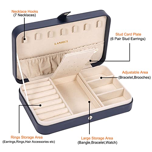 LANDICI Small Jewelry Box for Women Girls, PU Leather Travel Jewelry Case, Portable Jewelry Organizer Storage Holder Displ...