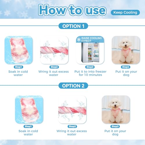 cyeollo 2pack Dog Cooling Shirt, Breathable Sleeveless Summer Clothes for Dogs, Intant Cool T Shirts for Small Dogs, Pink M