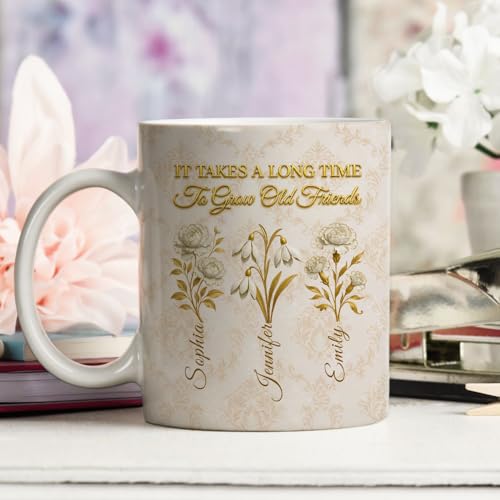 Wrappiness Vintage Friend Coffee Mug, Personalized Floral Name Cup, Unique Gift for Bestie Sister Friends on Birthday, Fri...