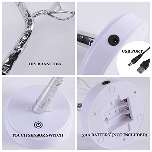 PXBNIUYA 108 LED Sparkly Fairy Tree Lamp, Warm White, Remote Control, USB/Battery, 8 Modes, DIY Bonsai Decor, Festival Dec...