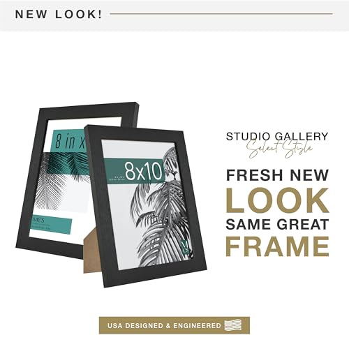 MCS Studio Gallery 8x10 Picture Frame Black Woodgrain Engineered Wood, Vertical & Horizontal Wall Hanging & Easel for Tapl...