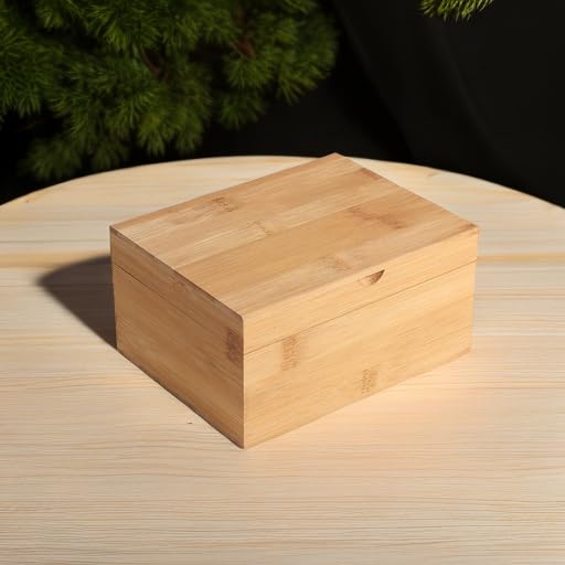 Woiworco Bamboo Box with Hinged Lid, 6.7 x 5.1 x 3.1 inch Natural Box for Crafts, Art & DIY Hobbies, Decorative & Home Sto...