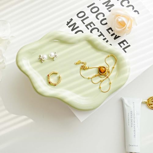 Gifts For Women Green Cloud Ceramic Jewelry Dish Tray, Vanity Ring Dish Ceramic Trinket Ring Holder, Room Decor Aesthetic,...