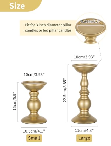 2 Pcs Gold Pillar Candle Holders, Gold Candlestick Most Ideal for 3" Pillar Candles, Gifts for Wedding, Party, Home, Spa, ...