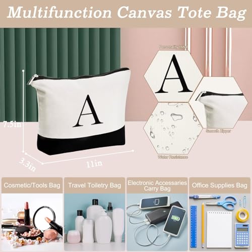 YOOLIFE Mothers Day Gifts - Initial Canvas Tote Bag & Makeup Bag, Birthday Gifts for Women Mom Sister Friends