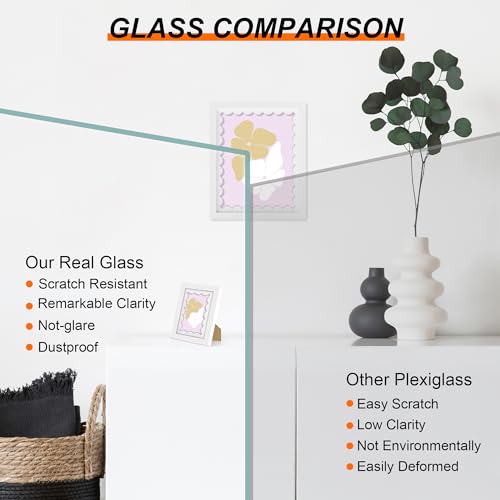 THKRLOF 5x7 Picture Frame with Real Glass, Wooden cute 5 x 7 Photo Frame with Wavy Mat for Tabletop and Wall Hanging, Whit...