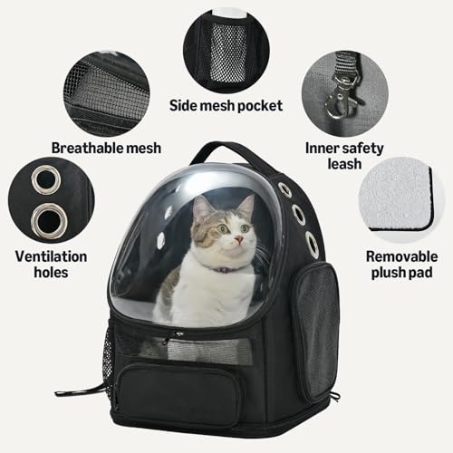 Amazon Basics Pet Carrier Backpack for Small Cats & Dogs, Collapsible Travel Carrier with Bubble Window & Breathable Mesh,...