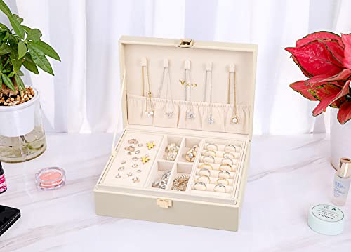 Voova Jewelry Box Organizer for Women Girls, 2 Layer Large Men Jewelry Storage Case, PU Leather Display Jewellery Holder w...