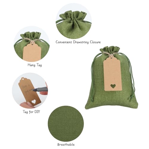 Tapleap Green Small Gift Bags with Drawstring - 30Pcs 5x7 Burlap Sacks for Wrapping Christmas Favors, DIY Craft, Body Butt...