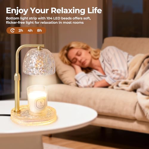 Lsctiff Textured Honeycomb Design Candle Warmer Lamp Adjustable Height, Flameless 4-Level Dimmable Wax Melt Warmer for Jar...
