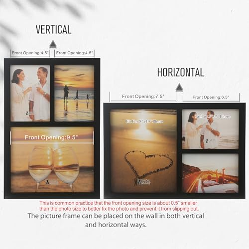 UMICAL Collage Picture Frame for 8x10 and 2 5x7 Pictures Display with Shatter-Resistant Glass & Black Wood 3-Openings Phot...