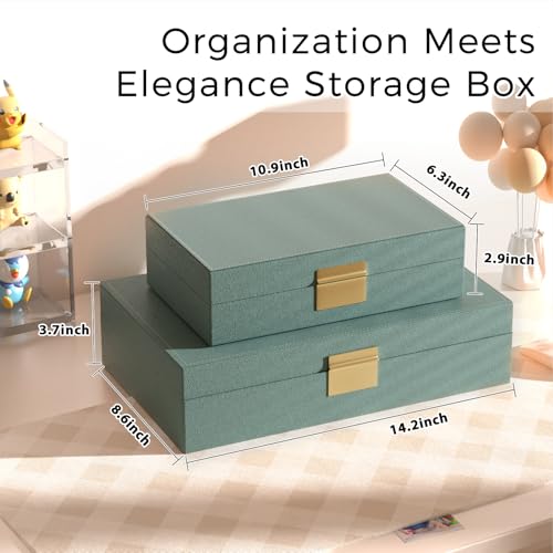 Decorative Storage Boxes Set of 2 - Multi-Purpose Beautiful PU Leather Organizer Bins for Your Home Decor - Decorative Con...