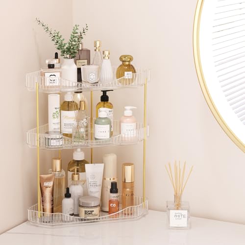 Lifewit 3-Tier Corner Bathroom Counter Organizer, Plastic Makeup Skincare Organizers Storage Countertop, Large Sink Cosmet...
