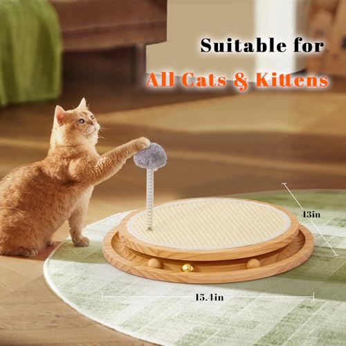 LMUGOOS Cat Scratcher, Cat Natural Sisal Scratching Pad, Kitten Interactive Toy with Ball Track Spring Ball for Chasing Hu...