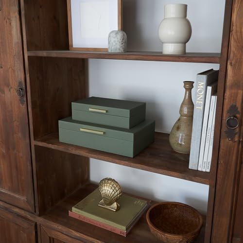 ZICOTO Decorative Storage Boxes with Lids – Set of 2 Beautiful PU Leather Organizer Bins for Your Bookshelf Home Decor - S...