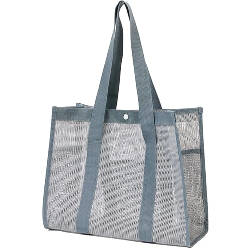 Noy Lacha Small Mesh Beach Bag Totes Lightweight Travel Toy Tote Mesh Swimming Pool Bag with Multiple Pockets