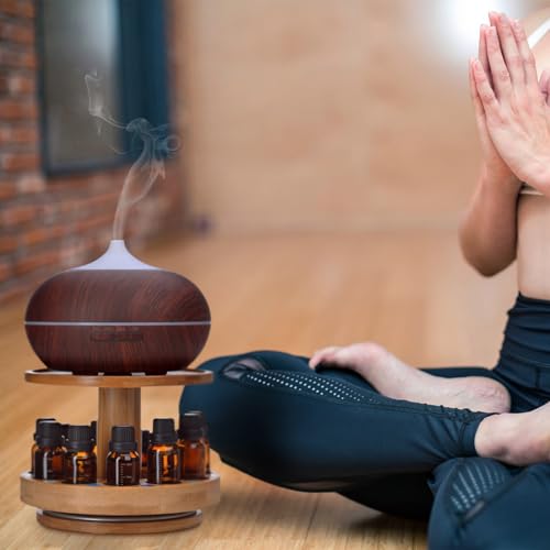 TJ.MOREE Bamboo Diffuser Holder Carousel- 2 Tier Height Increase Rack with Upper Tray for Holding Diffuser, for 5ml, 10ml,...