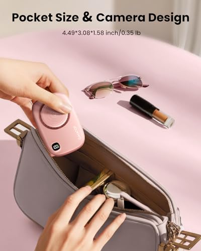 Gaiatop Mini Neck Fan, Rechargeable Handheld Desk Use, LED Power Display 3 Speed 360°Rotate Mirror for Lash Makeup, Cute C...