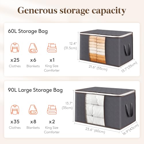 Lifewit 6 Pack Clothes Storage Bins with Lids, Foldable Blanket Storage Bags with Zippers, Clear Window and Reinforced Han...
