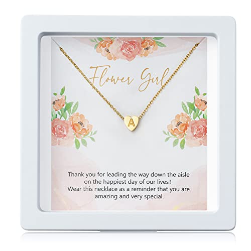 OSNIE Flower Girl A-Z Alphabet Pendant Necklace 14K Gold Plated Tiny Capital Letter Initial Heart Pendant Necklace Wedding...