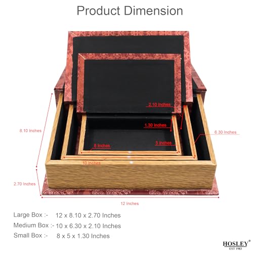 Hosley Farmhouse Memory Book Boxes Set of 3, Red Brown & Gold, Decorative Nesting Storage Boxes 12 10 8 Inch, Faux Leather...