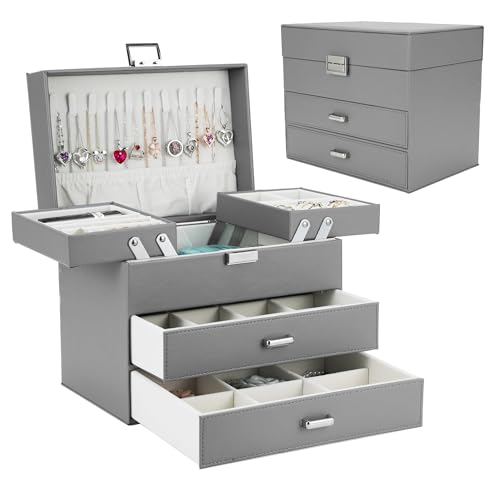 Dajasan Jewelry Organizer Box, Large Jewelry Boxes for Women Girls, Space-Saving 4 Layers Jewelry Storage Case with Drawe...