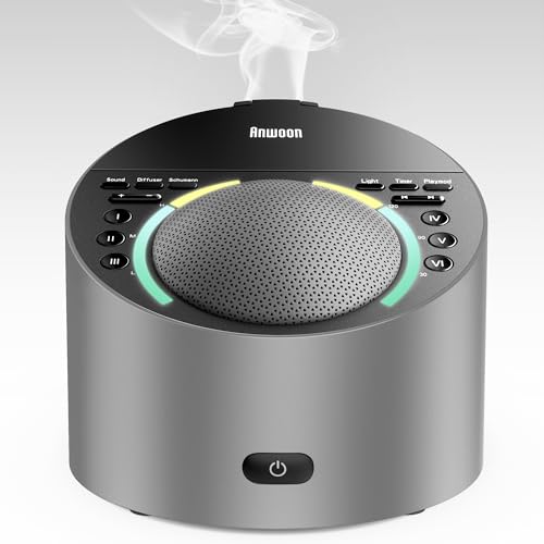 ANWOON Sound Machine with Aroma Diffuser, Premium Metal Shell White Noise Machine, Soothing Night Light, 50+ Natural Sound...