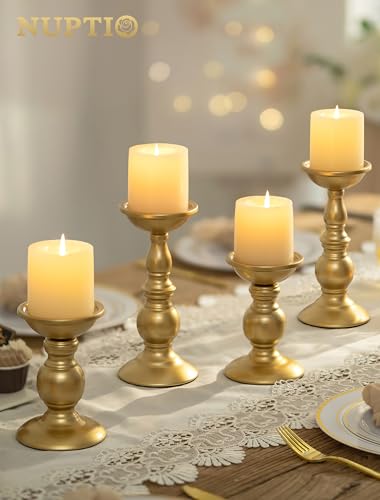 2 Pcs Gold Pillar Candle Holders, Gold Candlestick Most Ideal for 3" Pillar Candles, Gifts for Wedding, Party, Home, Spa, ...