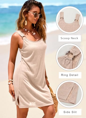 Dokotoo Swimsuit Coverup for Women Scoop Neck Sleeveless Sheer Beach Dresses Side Slit Vacation Bathing Suit Cover Up