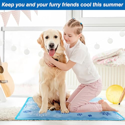 aingycy Dog Cooling Mat Water Injection Pet Cool Pads Dogs & Cats Pet Cooling Blanket for Outdoor Car Seats Beds (Azure, 3...