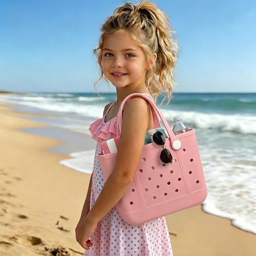 Juyeesm Small Rubber Beach Bags for Kids, Waterproof Sandproof Rubber Tote Bags Pool Bag for Travel, Boat, Sport