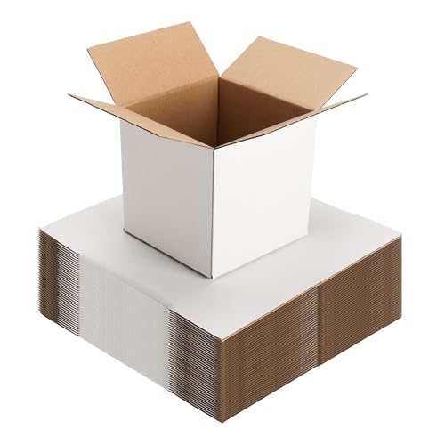 EXYGLO 40 Pack 5x5x5 Shipping Boxes for Small Business, White Corrugated Cardboard Small Box for Packaging, Moving, Mailin...