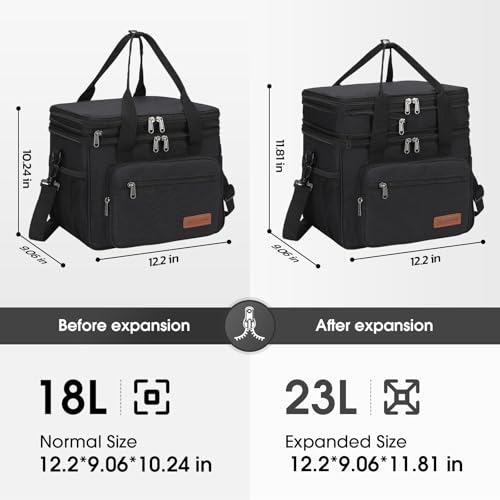 Maelstrom Lunch Box, 23L Insulated Lunch Bag, Expandable Double Deck Cooler Bag, Lightweight Leakproof Tote Bag With Side ...
